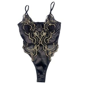 Black‎ Lace Underwire Lingerie Bodysuit Strappy Teddy One Piece S M